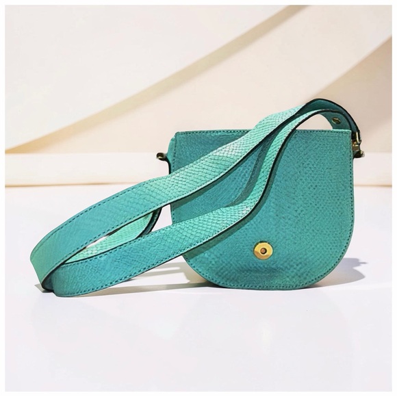 Stefano Orsi Firenze Turquoise Leather Saddle Crossbody Bag Gold Hardware Italy - Picture 14 of 15